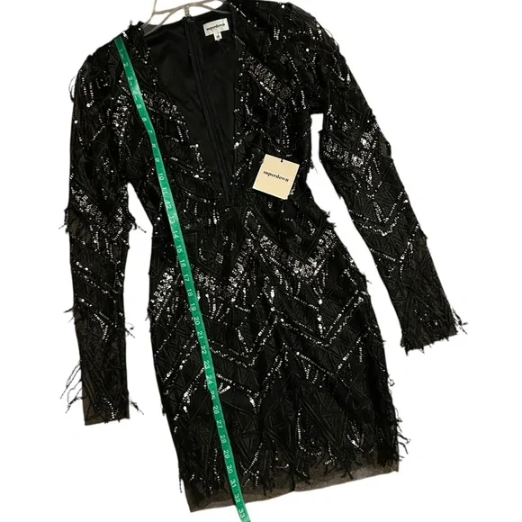 SUPERDOWN NWT Black Long Sleeve Nia Sequin Fringe Mini Dress XS - Picture 11 of 16